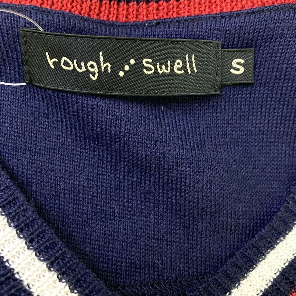 美品ROUGH & SWELL Vネックセーター ネイビー/オレンジ　XL サイズ：S ROUGH&SWELL ラフアンドスウェル Vネックニットセーター