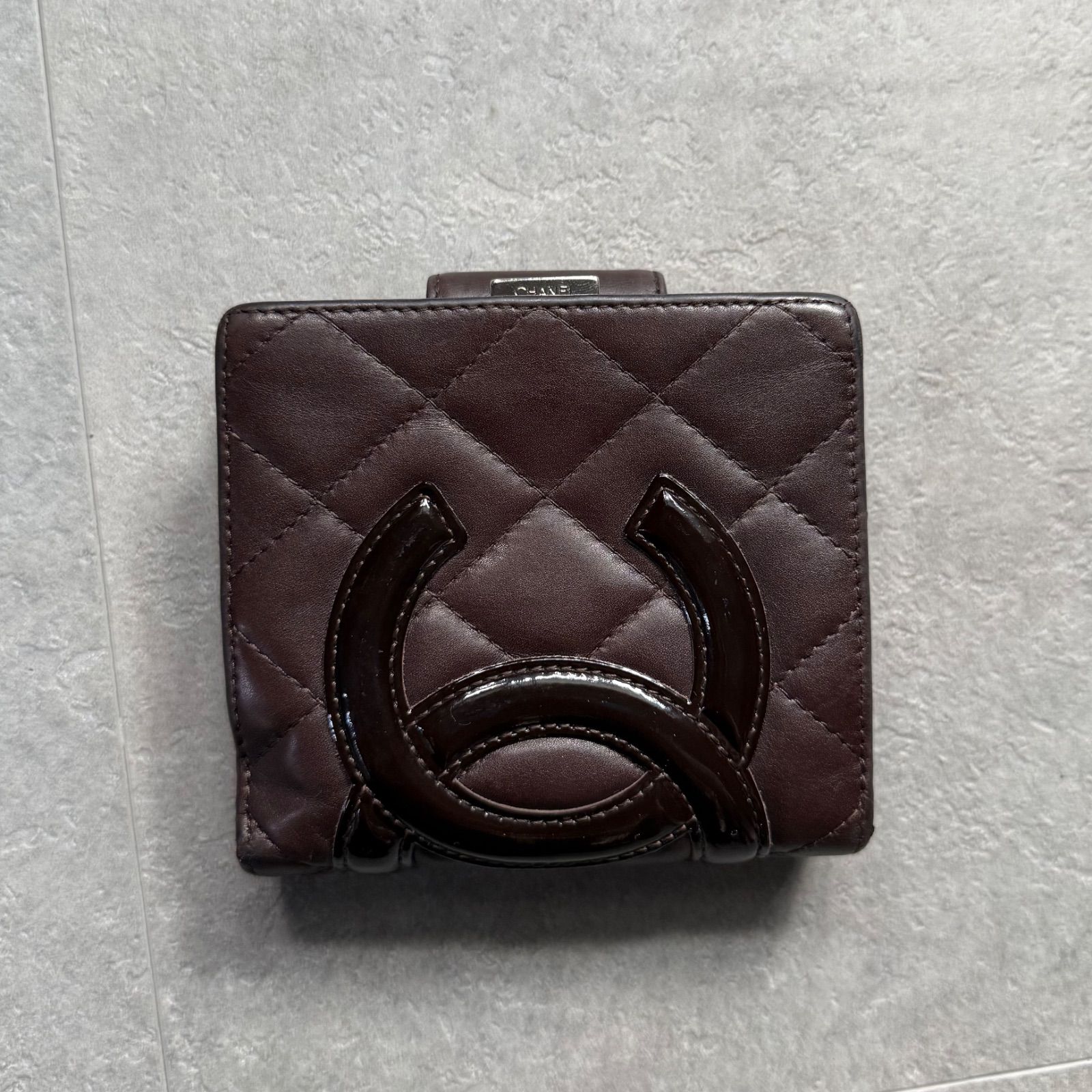 希少 CHANEL シャネル カンボン ラムスキン ブラウン 茶色 二つ折り