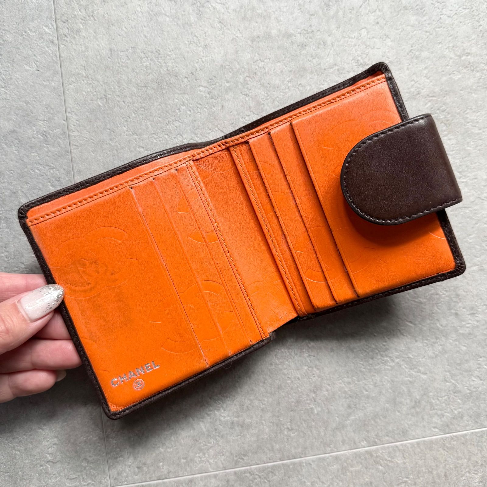 CHANEL シャネル カンボン ラムスキン ブラウン 折り財布 シリアルあり 希少 CHANEL シャネル カンボン ラムスキン ブラウン 茶色 二つ折り