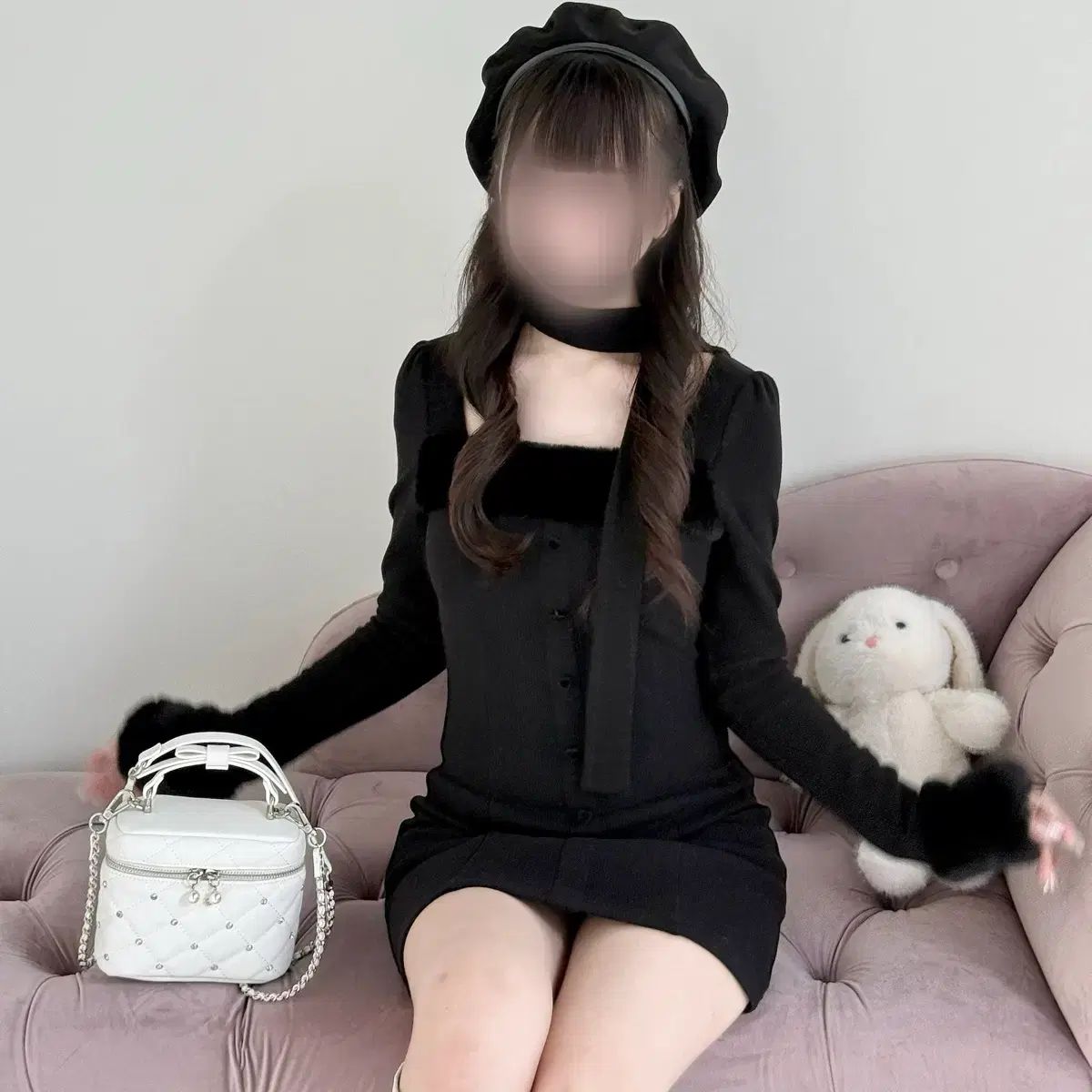 Bunnylis 버니리스 ファーマフラー ワンピース ブラック Lサイズ 丈追加