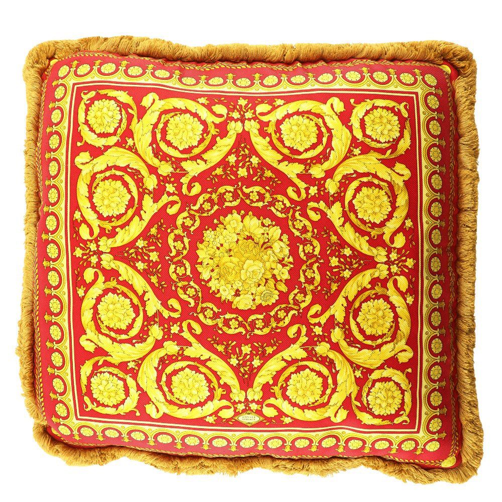 VERSACE】ヴェルサーチ クッション バロッコプリント シルク 黄 _