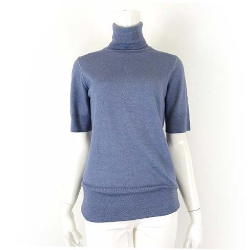 エスカーダ ESCADA ニット セーター カシミヤ ウール 半袖 タートルネック M ブルーグレー