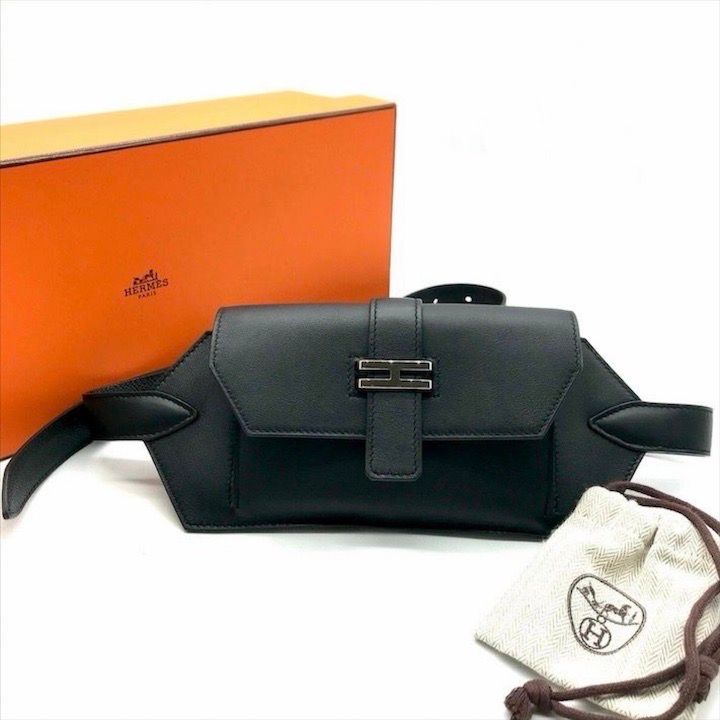 HERMES エルメス エランポケット スイフト ウエストポーチ バッグ ボディバッグ ブラック シルバー金具 B刻印 k 3944