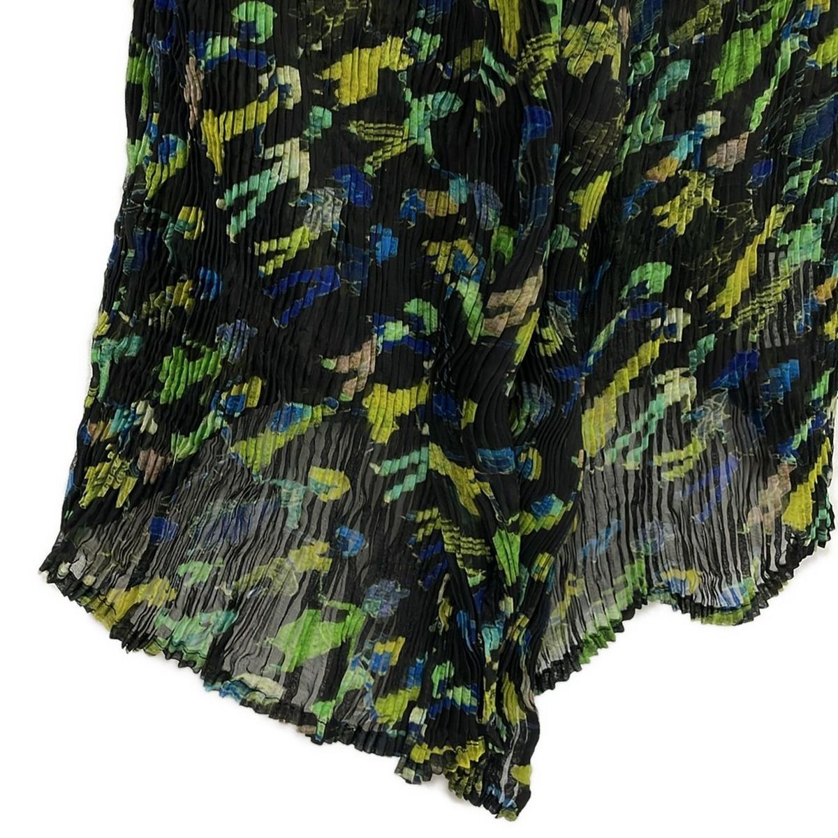  イッセイミヤケフェット 長袖シャツブラウス サイズ2 M レディース - 黒×グリーン×マルチ シースルー プリーツ 長袖 シャツ ブラウス
