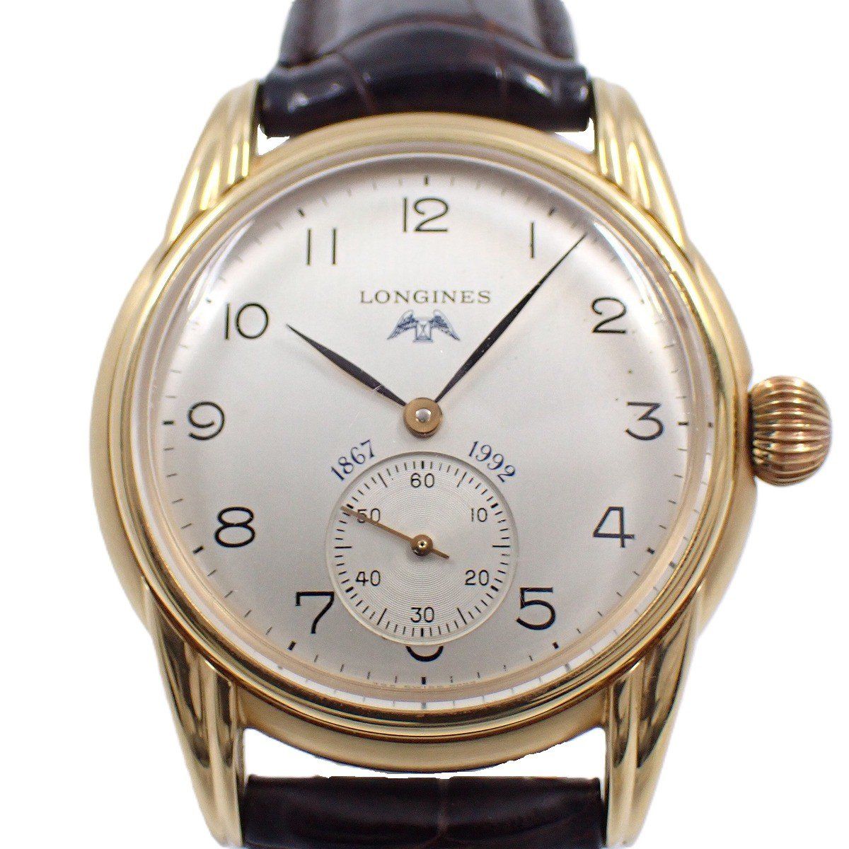 ロンジン モニュメント 125周年モデル 手巻き メンズ 腕時計 ゴールドGP シルバー文字盤 革ベルト
