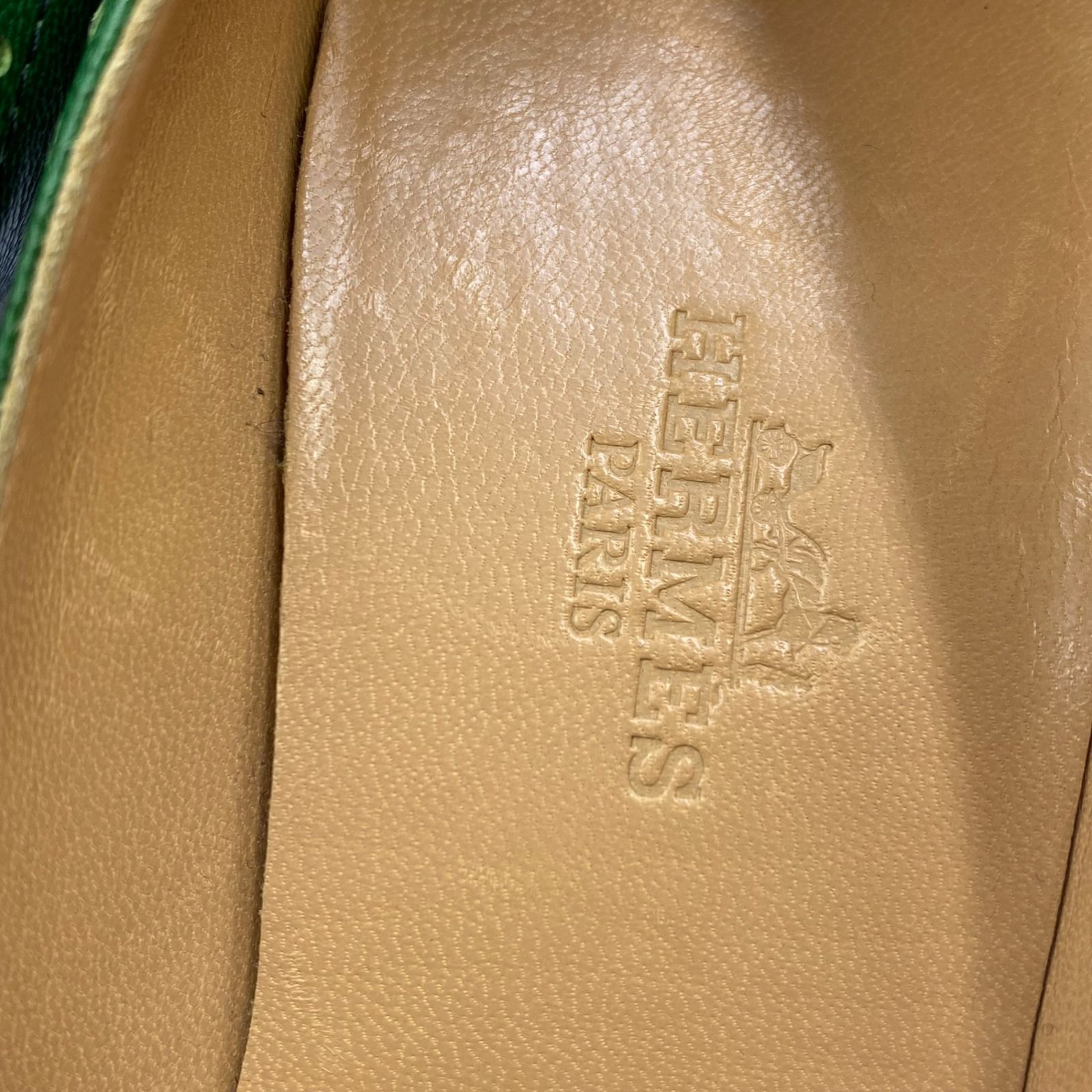  HERMES エルメス パンプス 靴 レザー リボン グリーン ハイヒール パンプス パンプス
