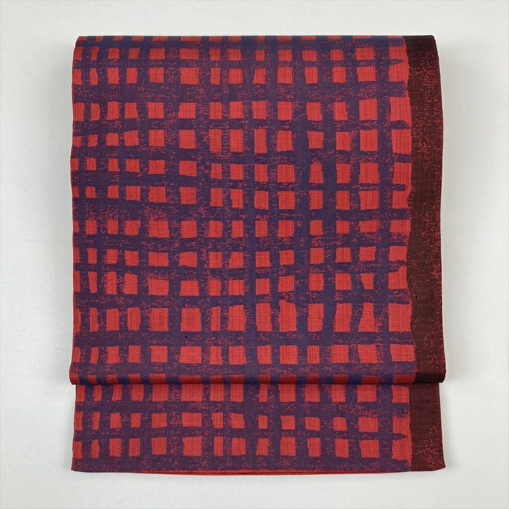 たんす屋 リユース帯 帯 袋帯 赤 カジュアル 六通 変わり格子