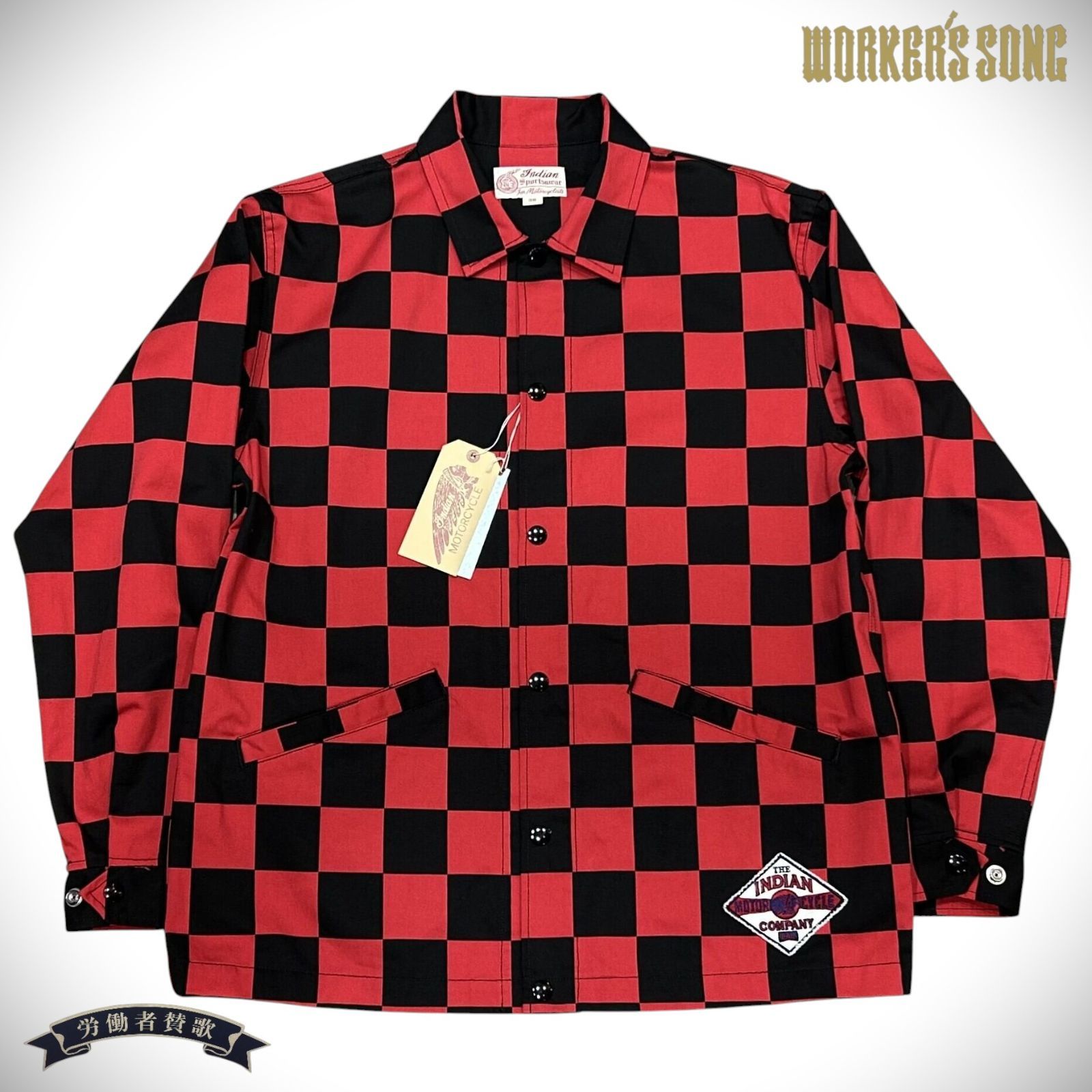 インディアンモーターサイクル チェッカー コーチジャケット アメカジ バイカー IM14359 165)レッド サイズM