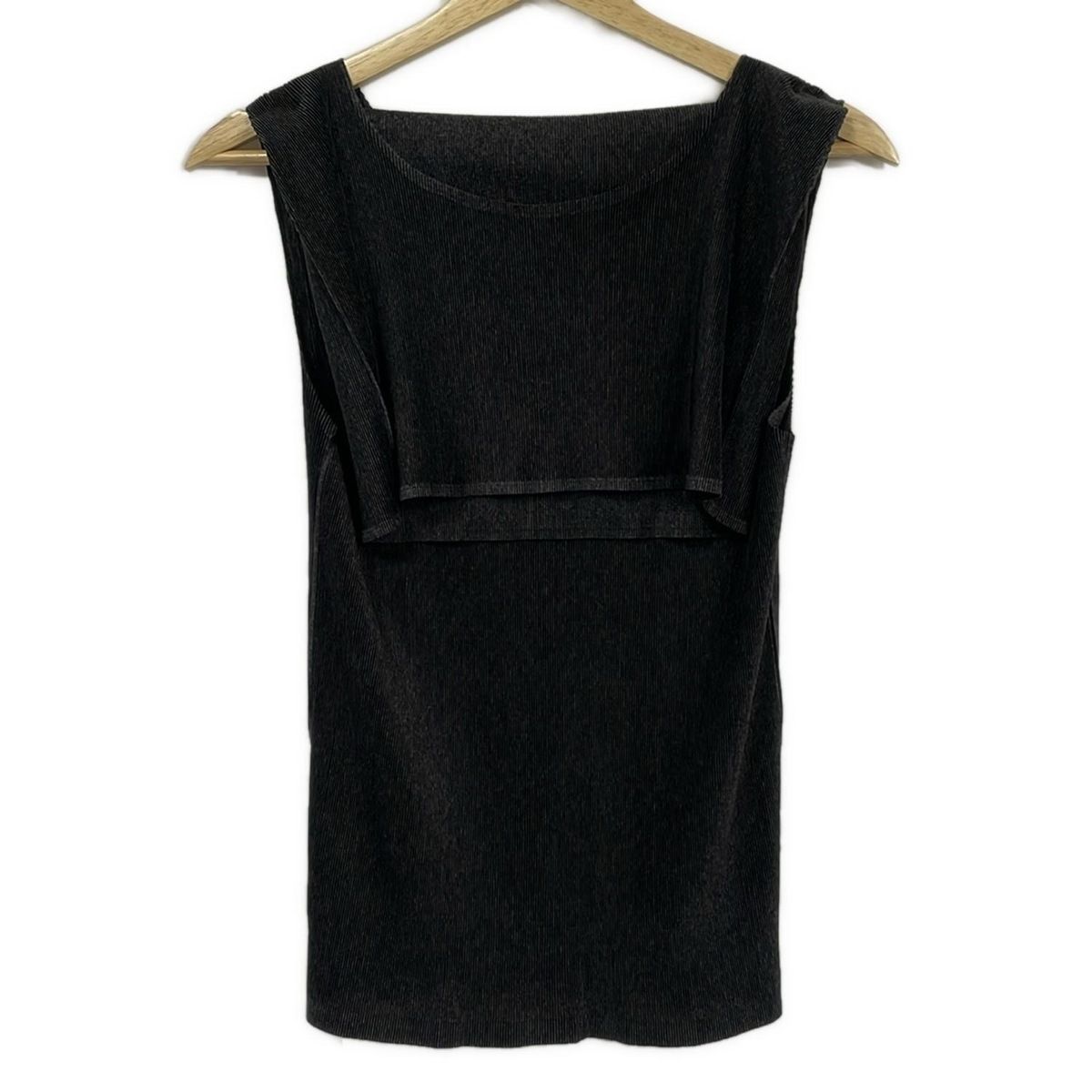 PLEATS PLEASE プリーツプリーズ ノースリーブカットソー サイズ3 L レディース - 黒×ダークグレー タートルネック プリーツ