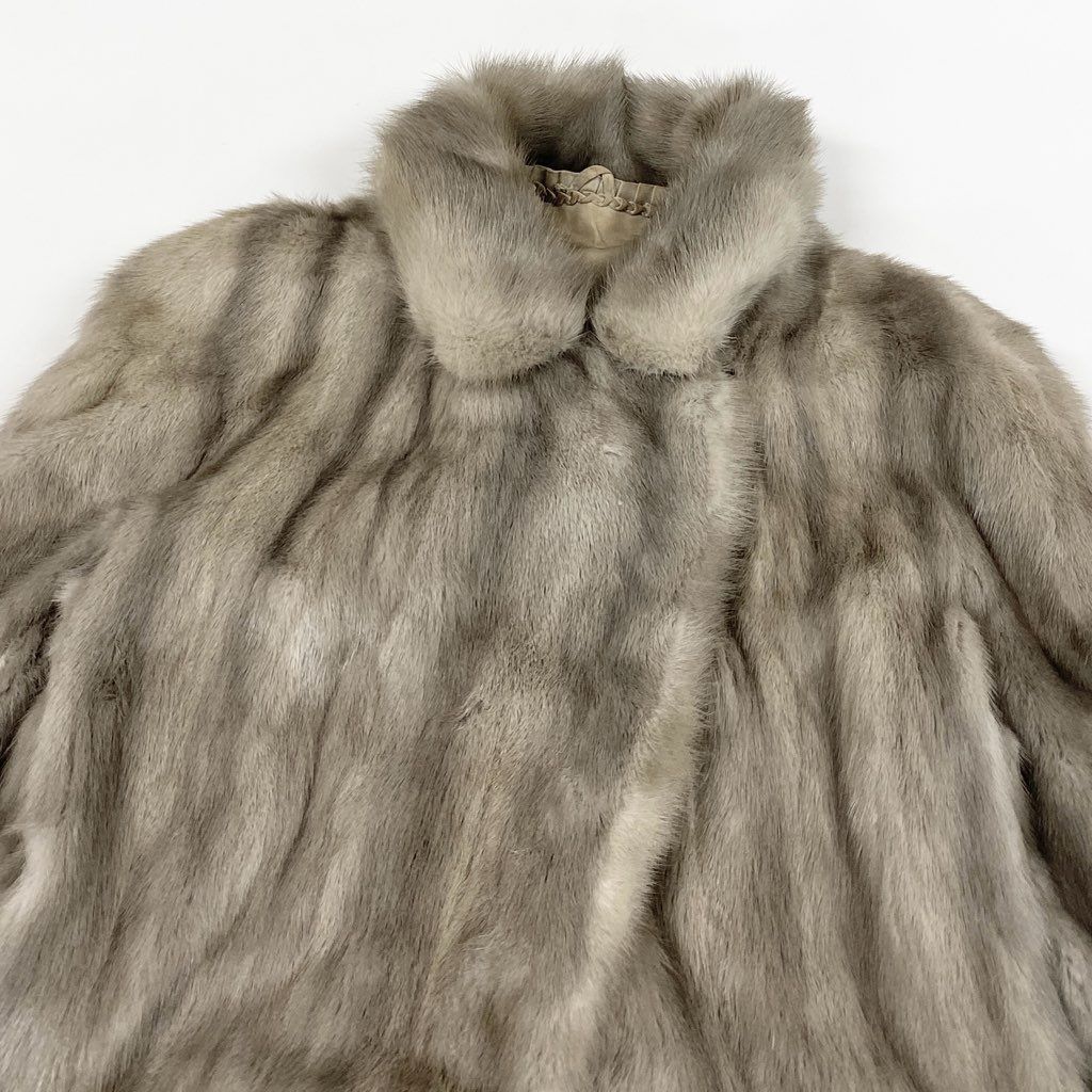 (O-12)サファイアミンク ロング コート サイズ11 ベージュグレー O-12)サファイアミンク ロング コート サイズ11 ベージュグレー O-12