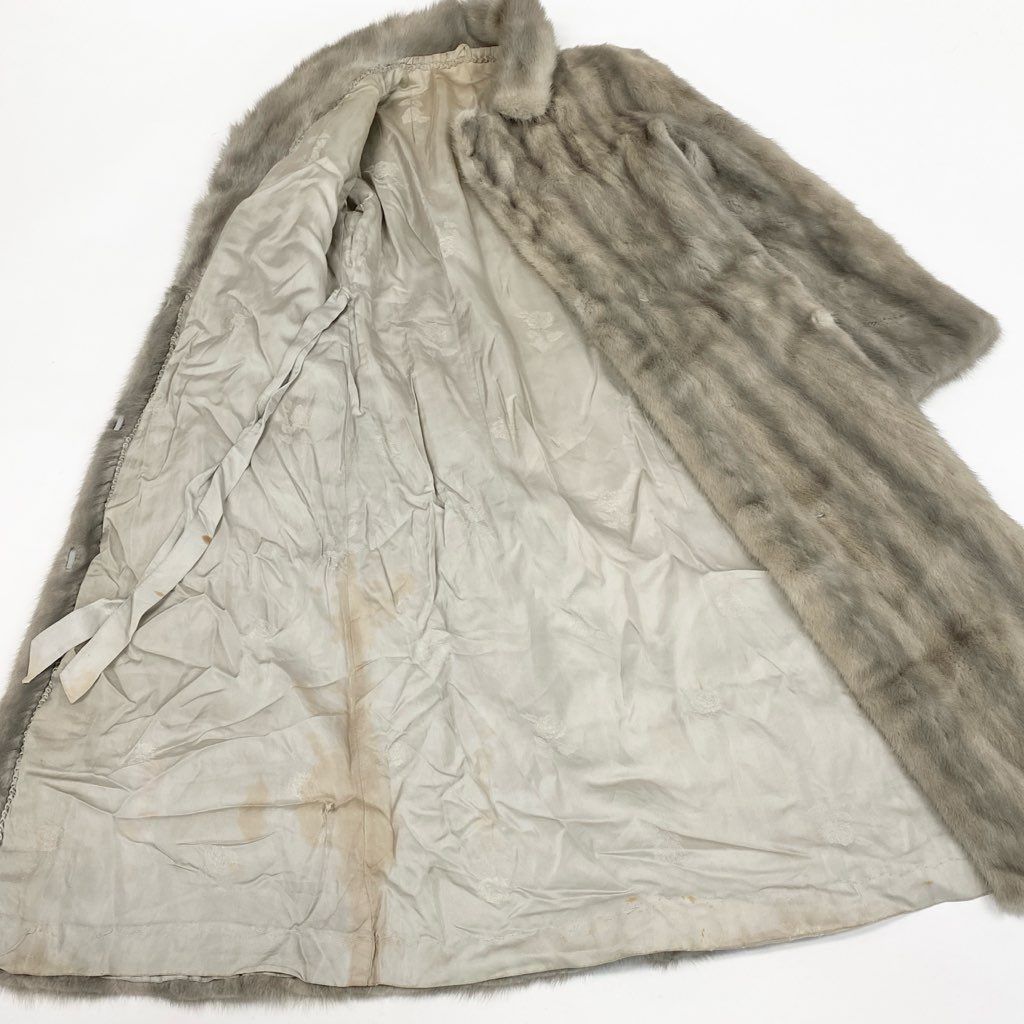 ゴールデンフォックス毛皮ハーフコート サファイアミンク総裏地 11号 グレー 71L15 サファイアミンク 丈110cm 超ロングコート サイズ11号 シルバー
