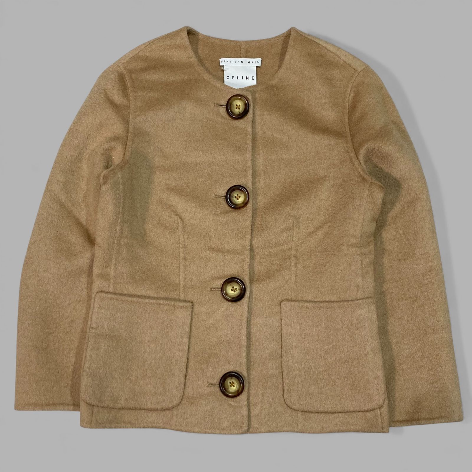 CELINE セリーヌ ダブルフェイスノーカラーショートコート 34 ベージュ