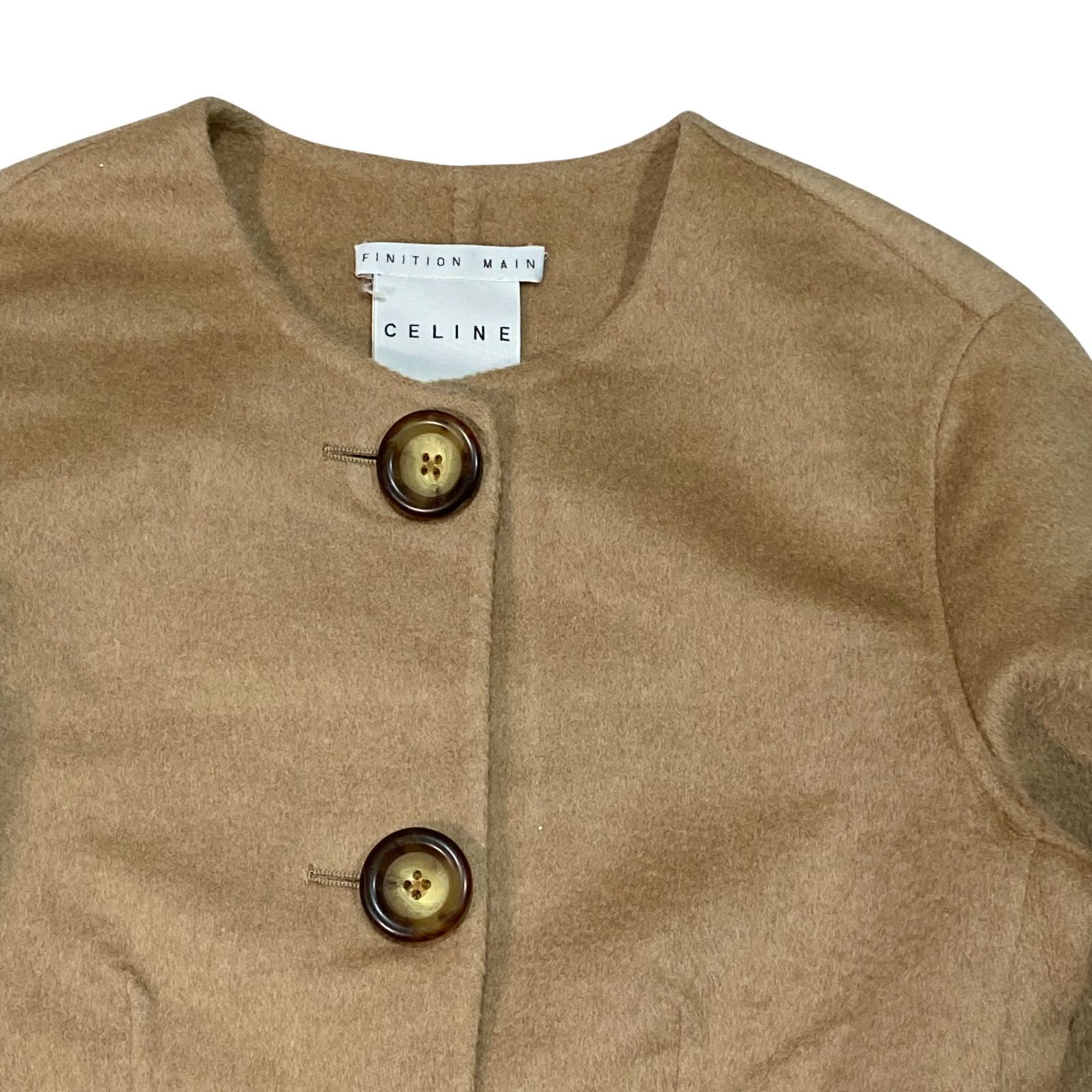 CELINE セリーヌ ダブルフェイスノーカラーショートコート 34 ベージュ