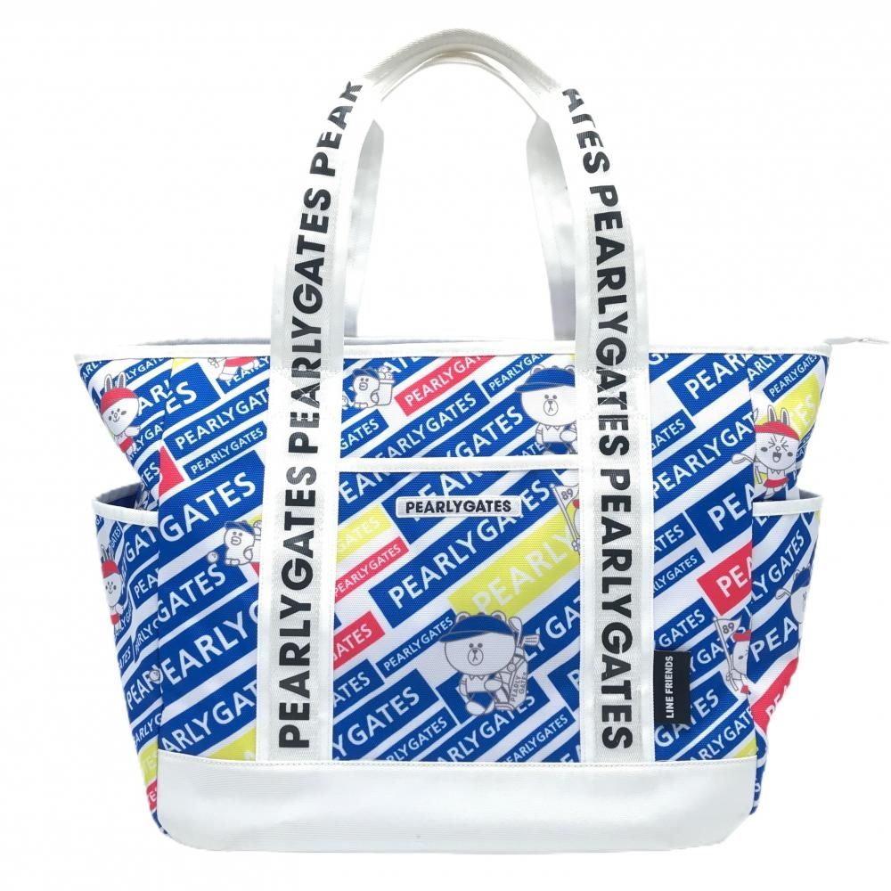 美品】パーリーゲイツ×LINE FRIENDS ロッカーバッグ 白×ブルー ロゴ総