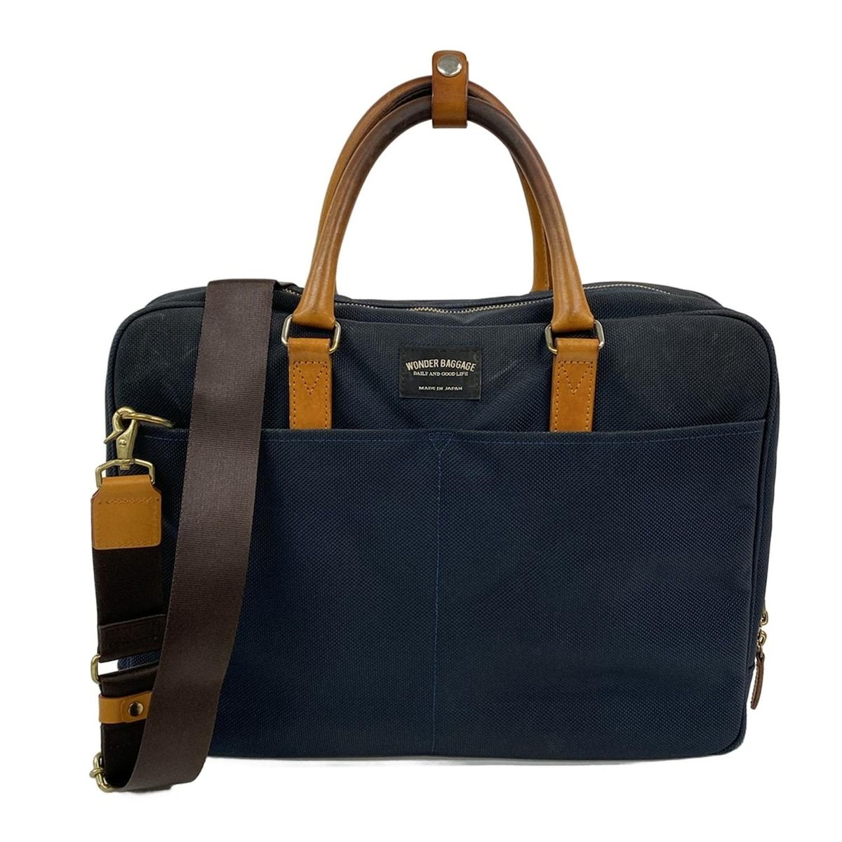 WONDER BAGGAGE ワンダーバゲージ ビジネスバッグ ネイビー ライトブラウン 本体ロックなし レザー