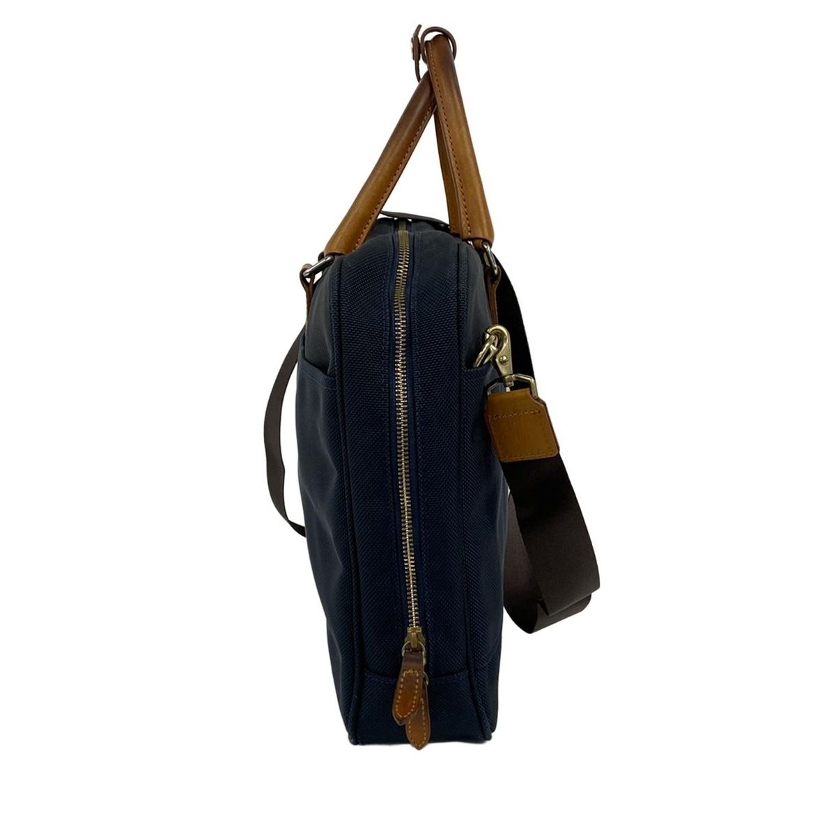 WONDER BAGGAGE ワンダーバゲージ ビジネスバッグ - ネイビー×ライトブラウン 本体ロックなし レザー