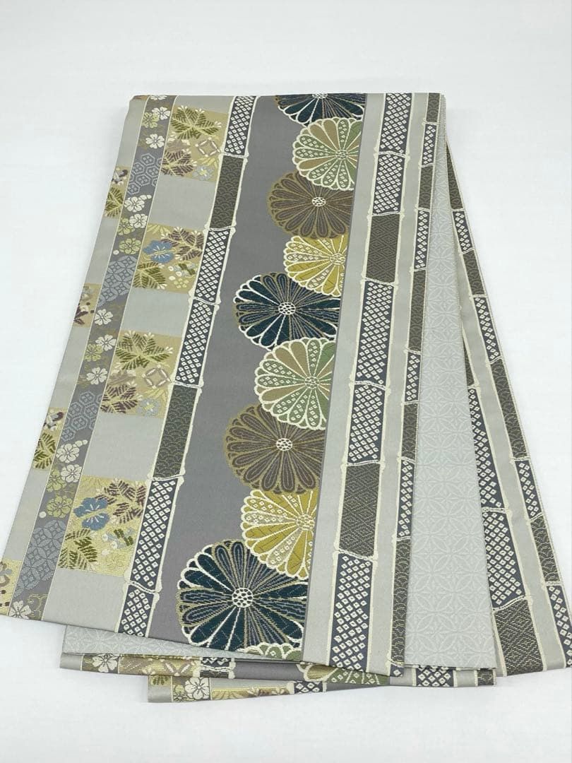 麗粋唐織 袋帯 竹 菊 金糸 正絹 六通 D218 - メルカリ