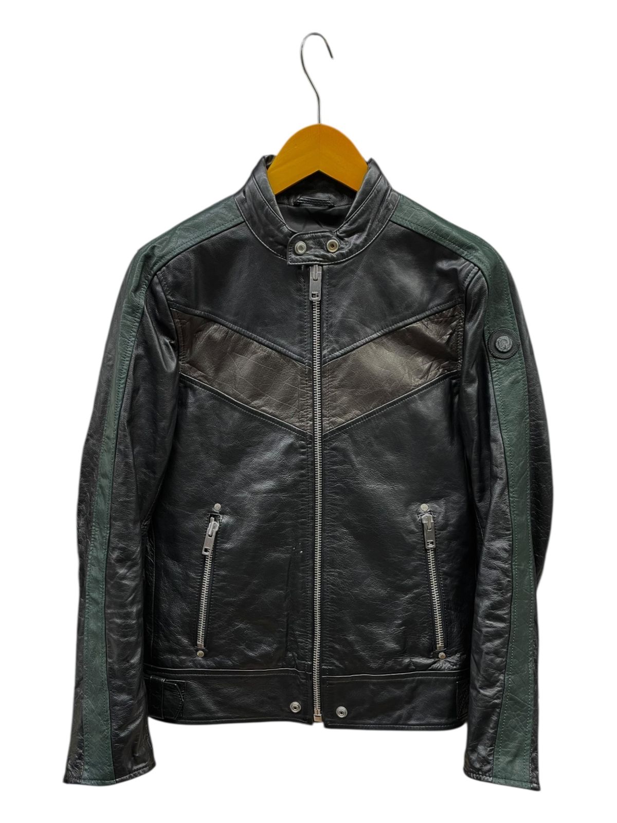 DIESEL ディーゼル L-Reed Chevron Biker レザージャケット XS ブラック メンズ 025