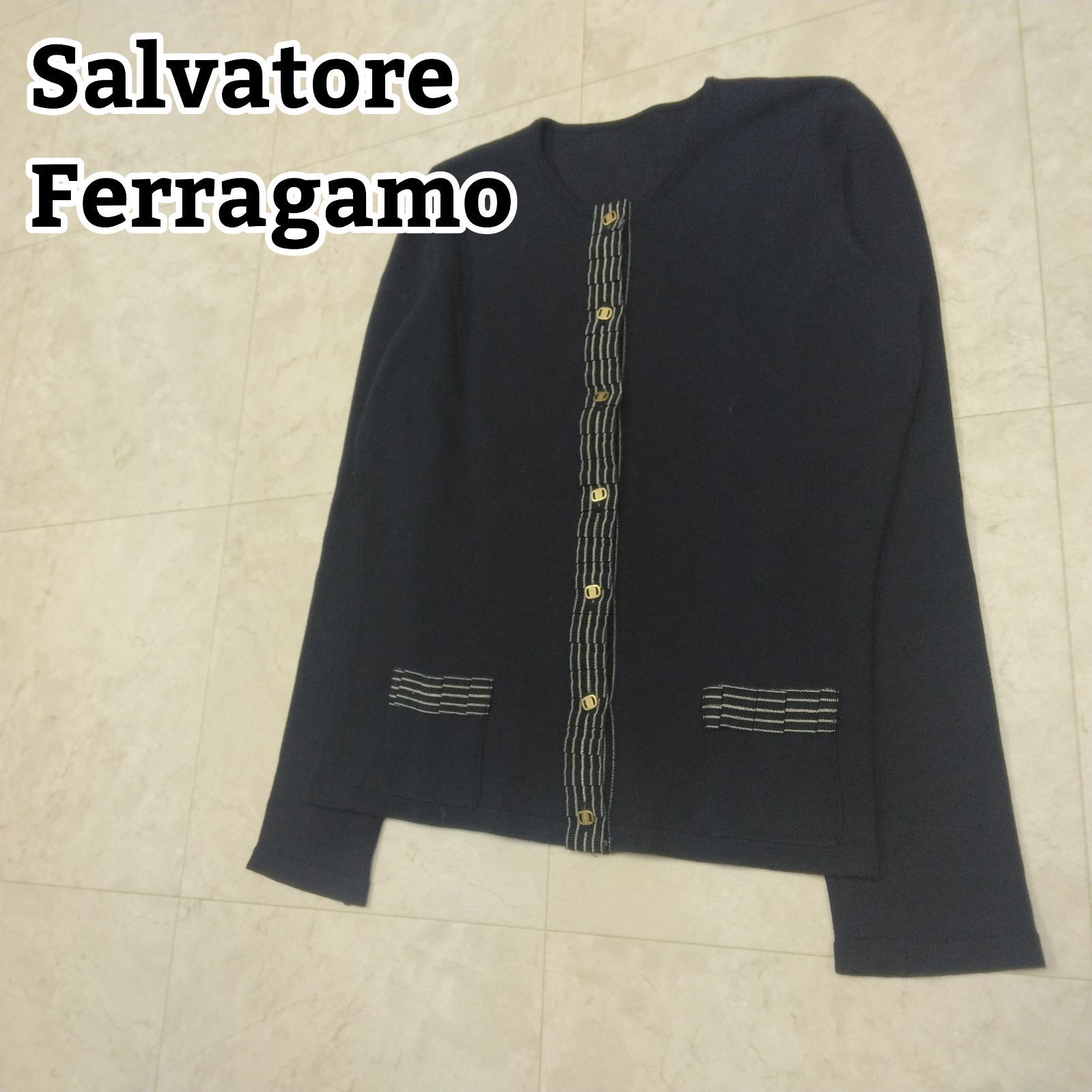 極美品✨サルヴァトーレ フェラガモ カーディガン リバーシブル 金ボタン 黒 中古・古着通販】Salvatore Ferragamo (サルヴァトーレ フェラガモ
