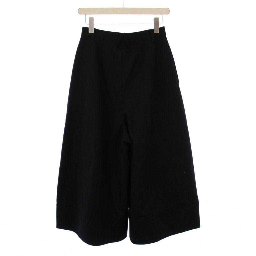 エンフォルド ENFOLD FINE WOOL ギャバワイドパンツ タック ジップフライ ウール 無地 ワン 38 黒 ブラック -0160 BB