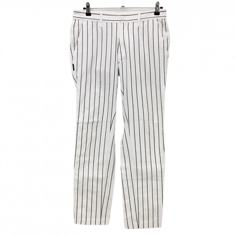 美品】ジャックバニー パンツ 白×ネイビー ストライプ コットン混