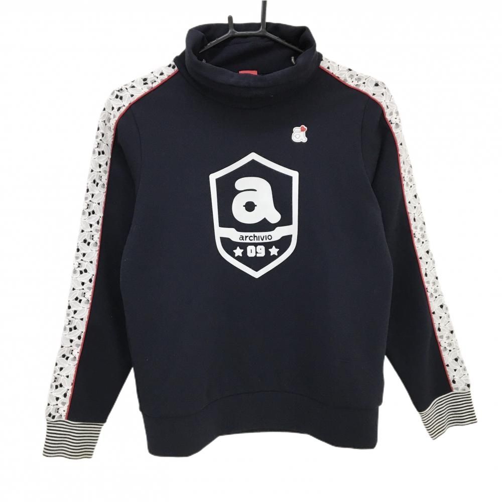 ARCHIVIO アルチビオ ダンボールニット ハイネック トレーナー 38 アルチビオ ハイネックトレーナー ダークネイビー×白 袖レース