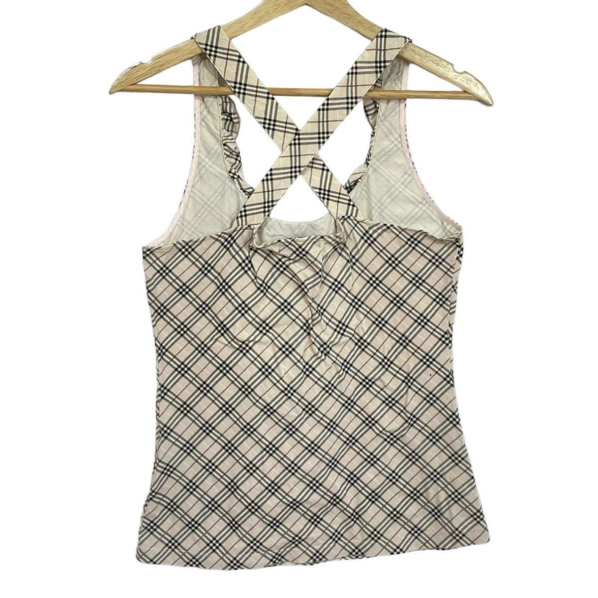 バーバリーブルーレーベル ノースリーブカットソー サイズ38 M レディース - ベージュ×黒×ボルドー クルーネック チェック柄 フリル