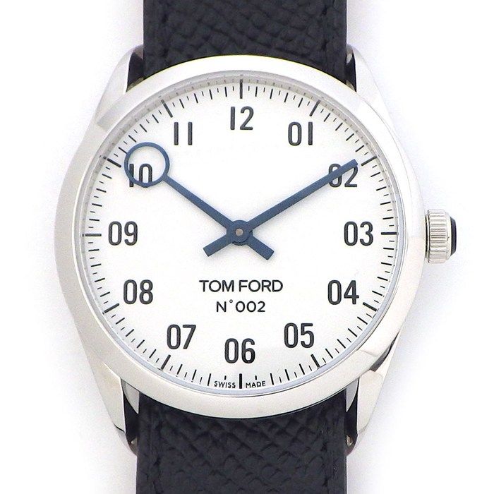 トムフォード TOM FORD 腕時計 N 002 ホワイト文字盤 ブラック レザーベルト SS クオーツアナログ