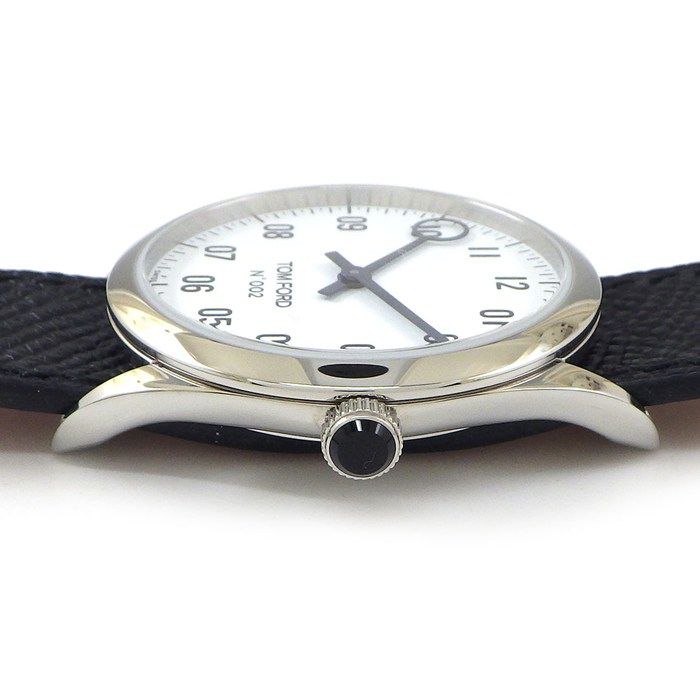 トムフォード TOM FORD 腕時計 N.002 ホワイト文字盤 ブラック レザーベルト SS クオーツアナログ