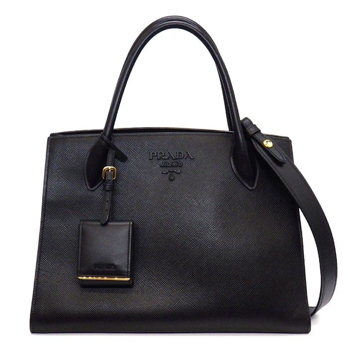 プラダ PRADA ハンドバッグ ショルダーバッグ モノクローム ミディアム 1 BA 155 ネロ サフィアーノレザー ゴールド金具