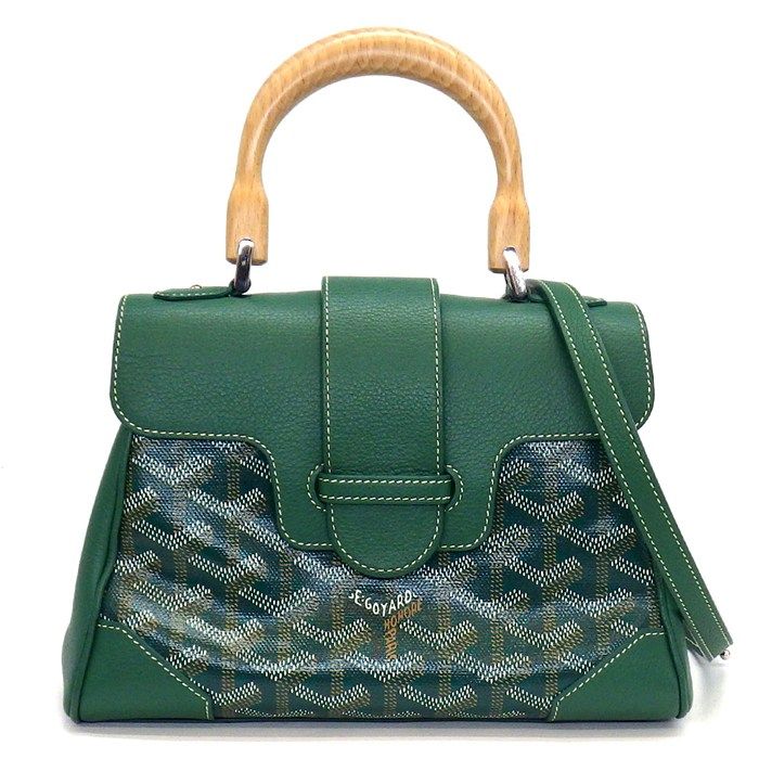 ゴヤール GOYARD ショルダー ハンドバッグ サイゴン ミニ ソフトバッグ グリーン キャンバス カーフスキン