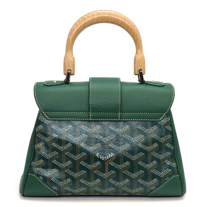 ゴヤール GOYARD ショルダー ハンドバッグ サイゴン ミニ ソフトバッグ グリーン キャンバス カーフスキン