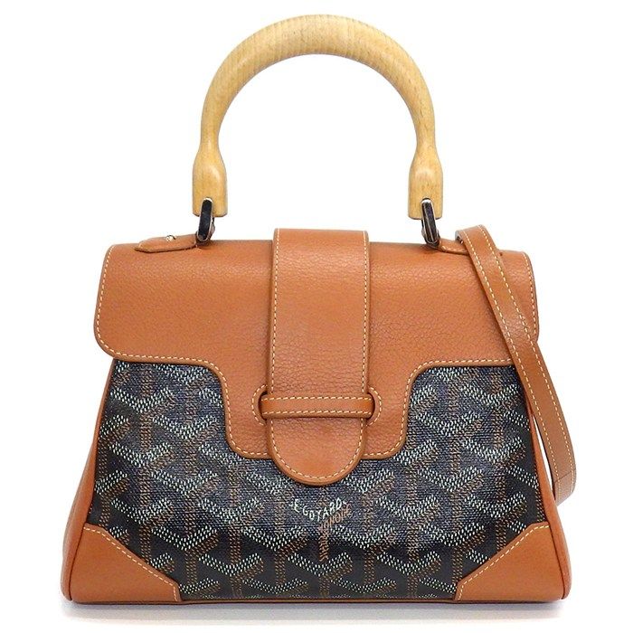 ゴヤール GOYARD ハンドバッグ サイゴン ミニ ソフトバッグ ブラック キャンバス タン カーフスキン