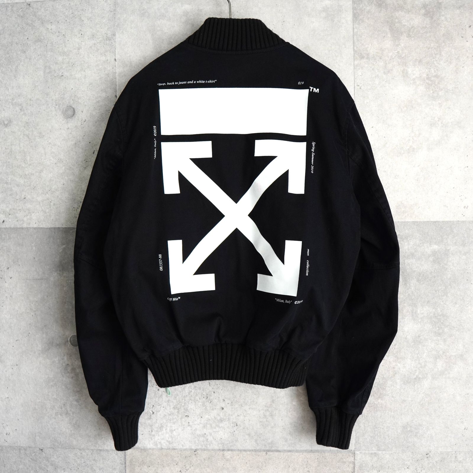 オフホワイト DIAG SKINNY VARSITY JACKET ロゴ スタジャン ブラック 