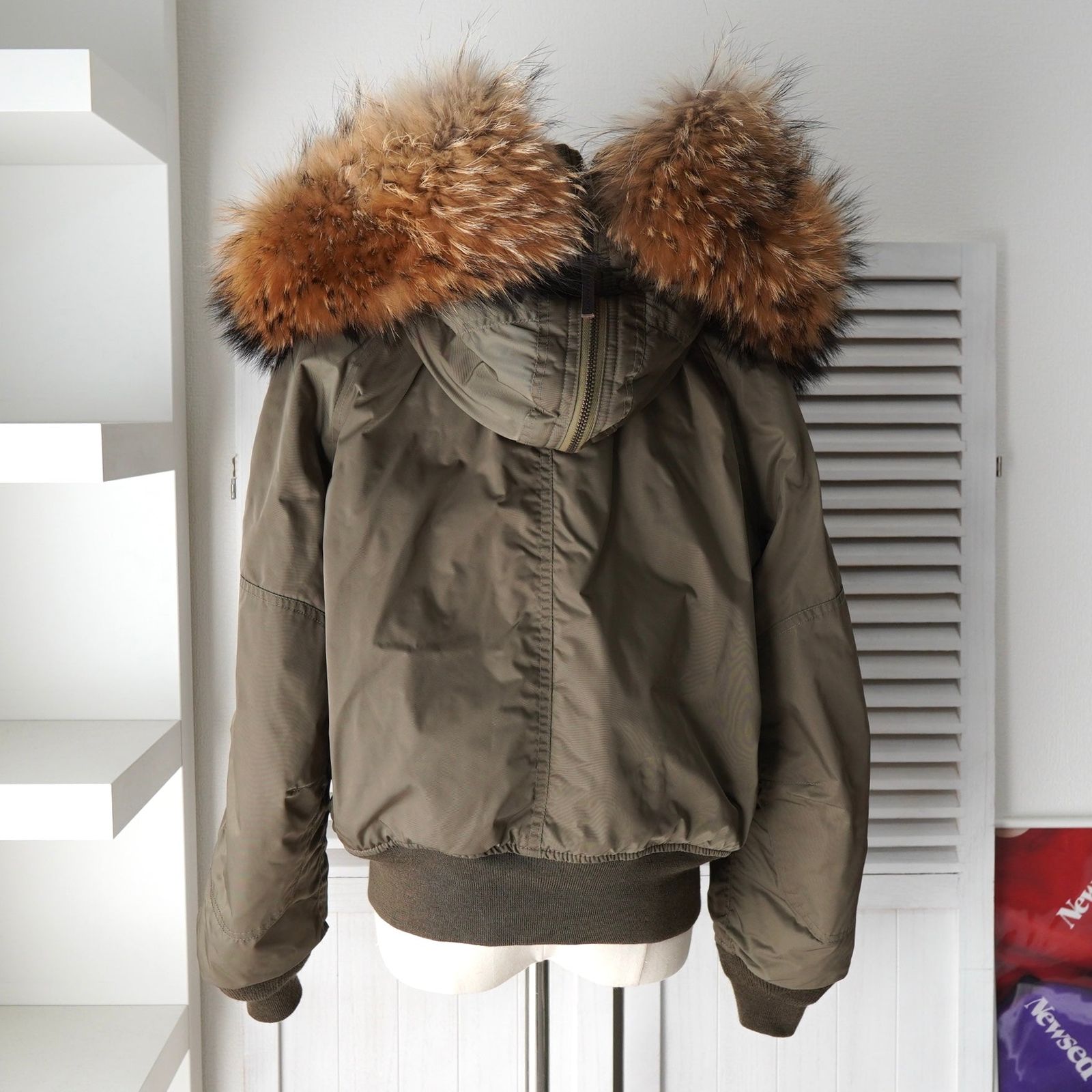 マディソン ブルー ショート丈 ファー フライトジャケット カーキ レディース