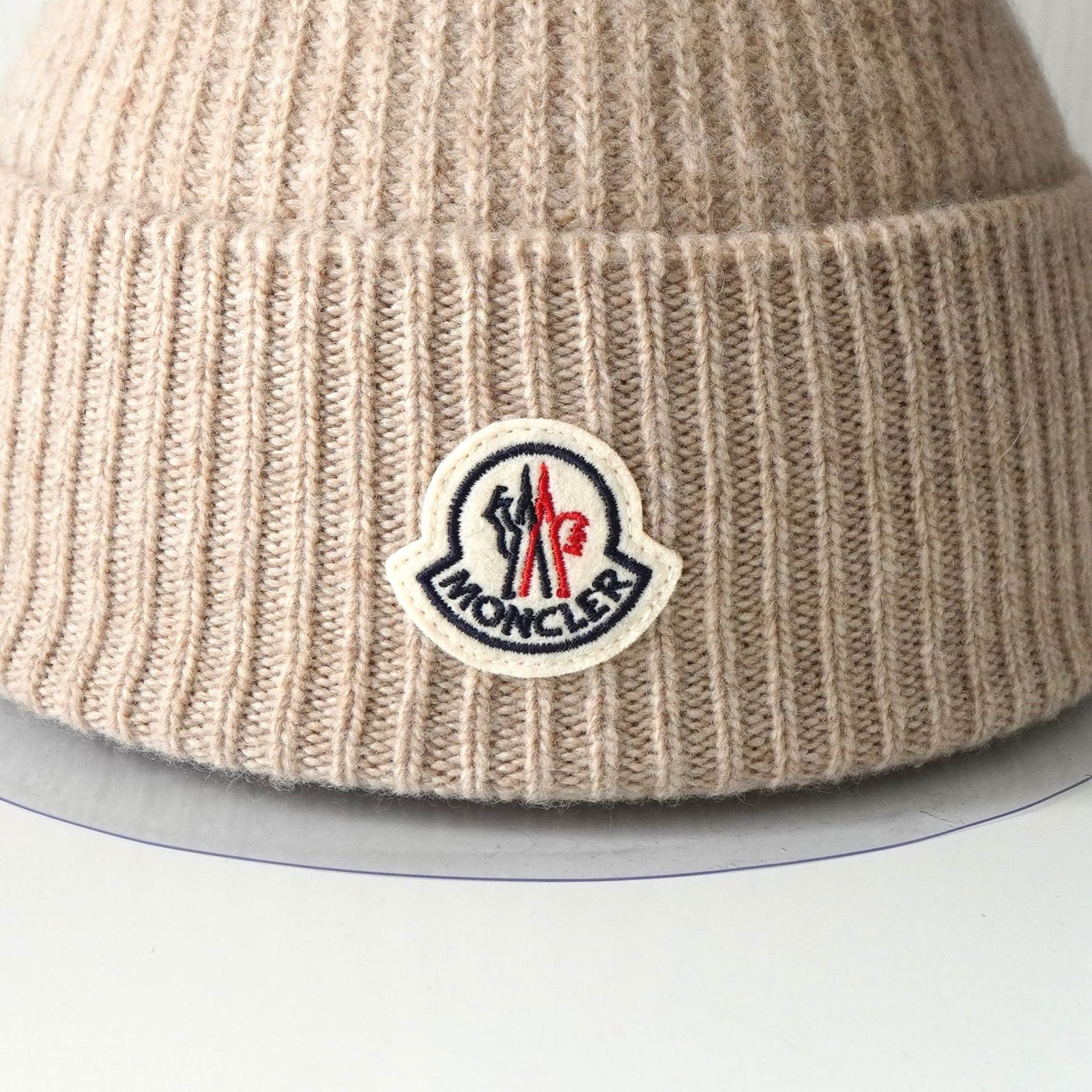 モンクレール ロゴ ウール カシミア ニット帽 ビーニー ベージュ
