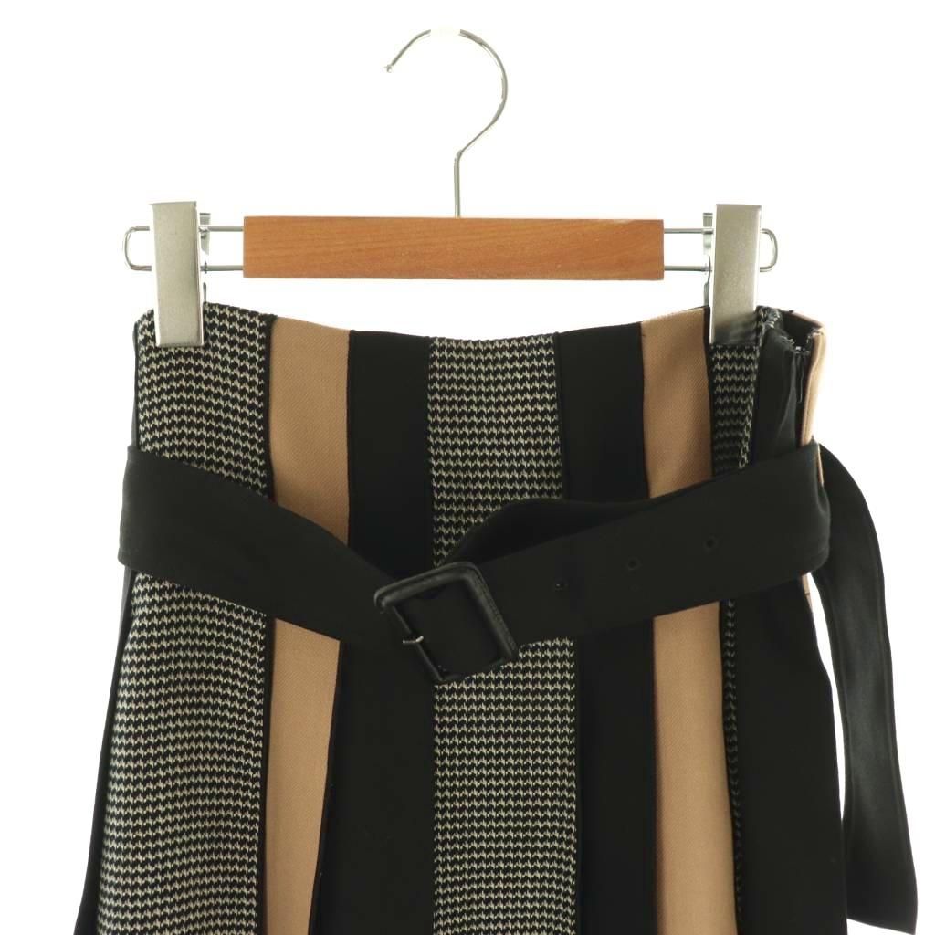 アドーア ADORE パッチワークストライプベルト付きスカート プリーツ