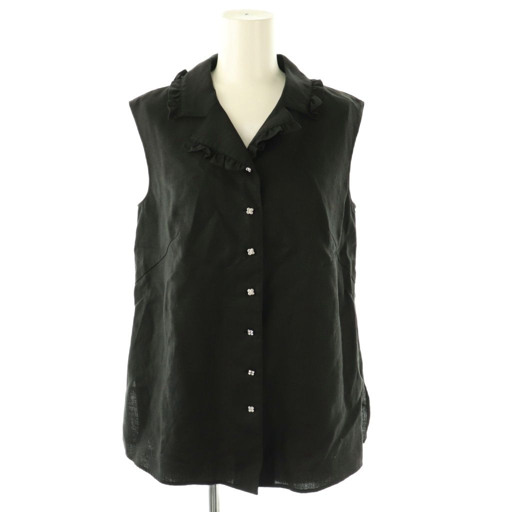 ルネ Rene 22年 リネンブラウス シャツ ノースリーブ 前開き 34 黒 /NR