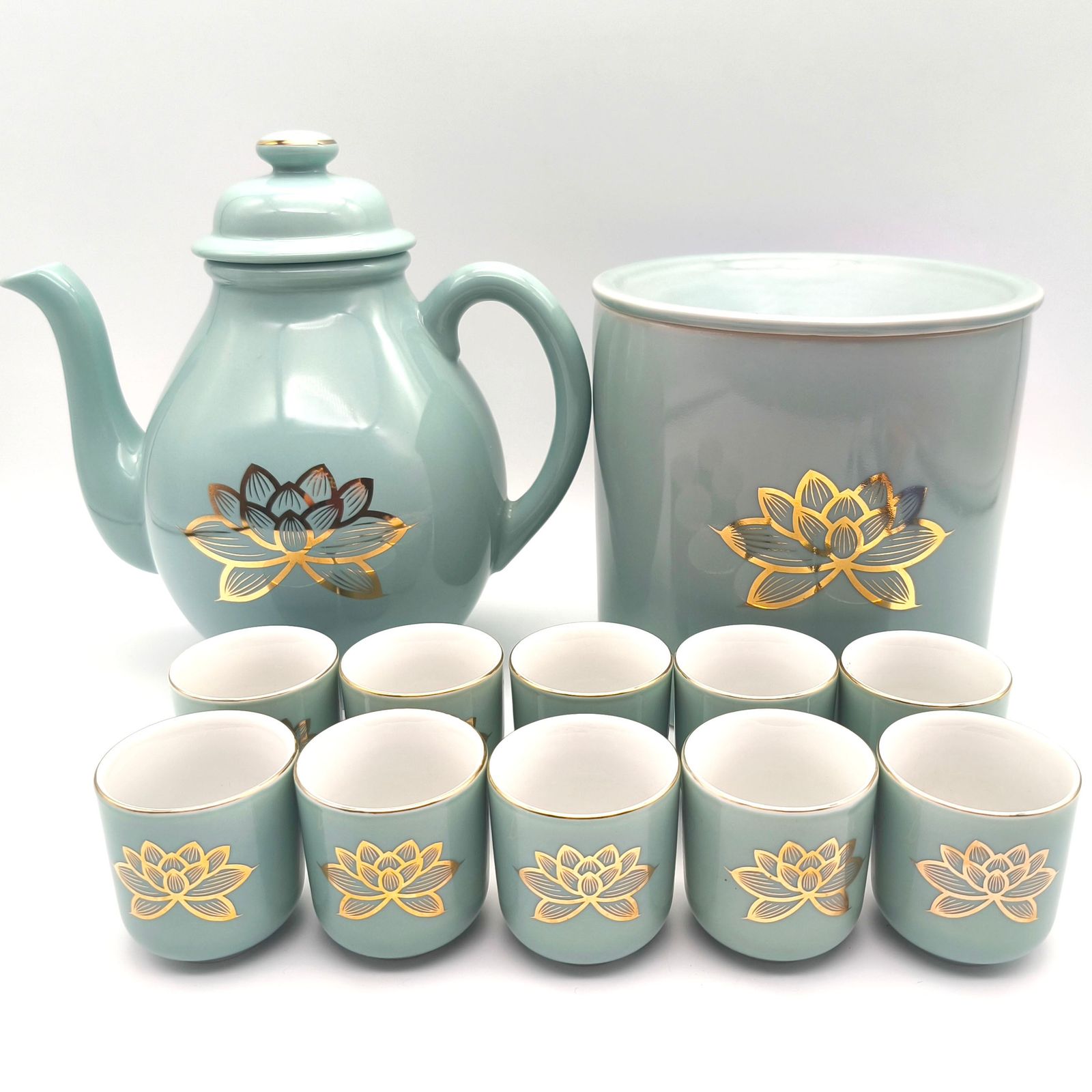 仏具・青磁・金蓮・水差し・水こぼし・湯呑みセット・No.251123-21