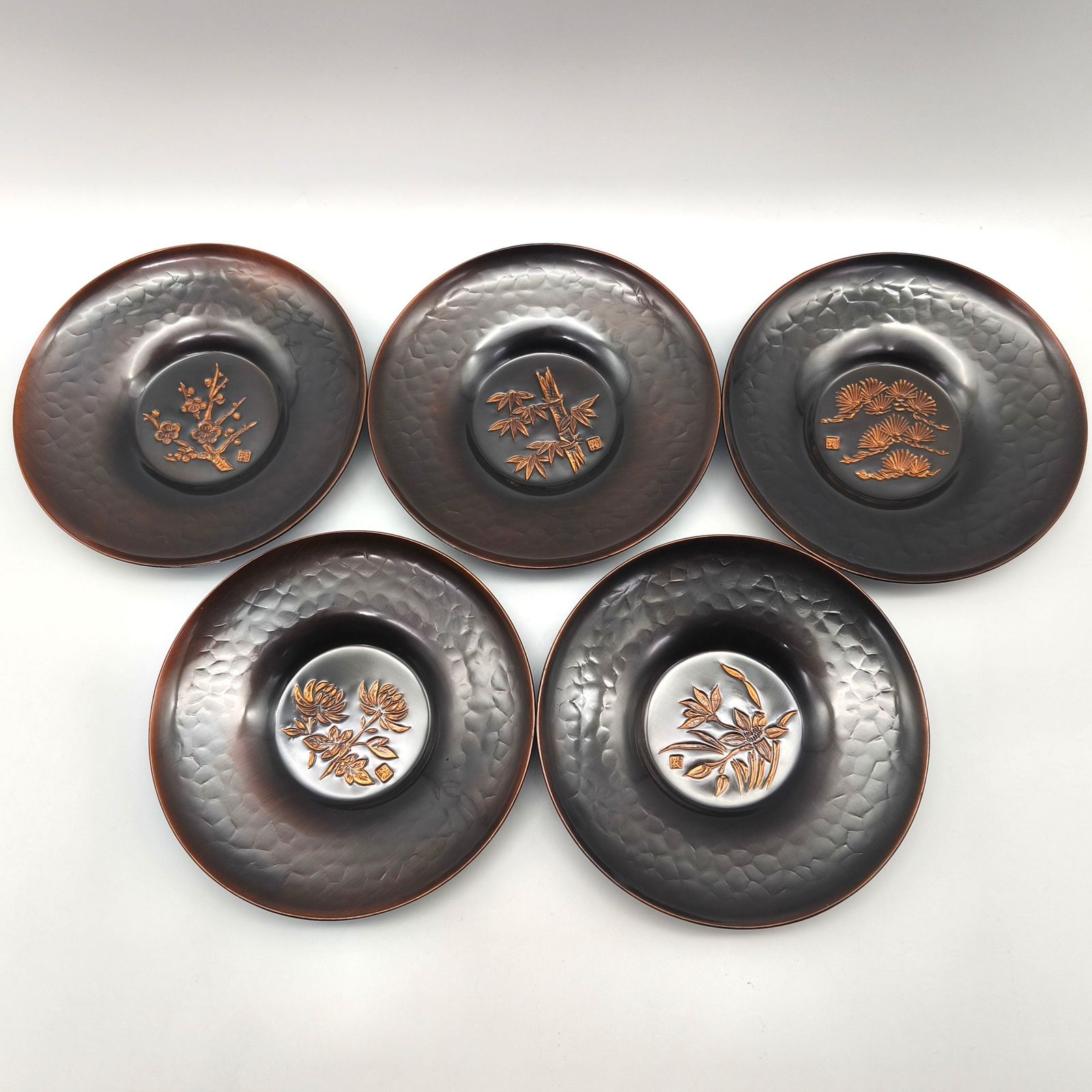 純銅茶托・五君子・5客揃・煎茶道具・No.251123-22・梱包サイズ60