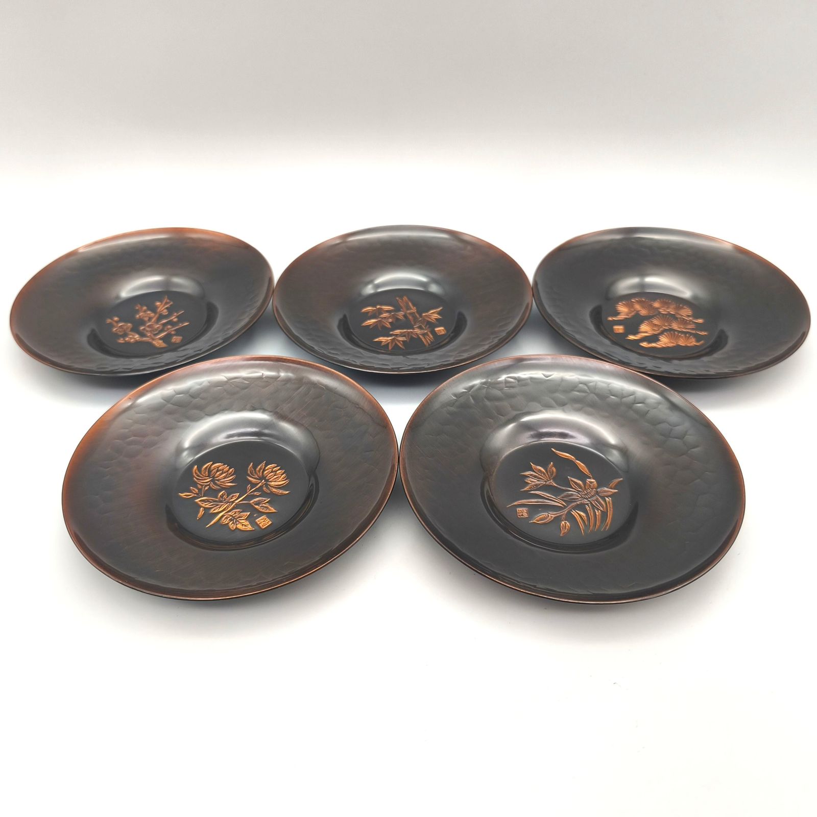 純銅茶托・五君子・5客揃・煎茶道具・No.251123-22・梱包サイズ60