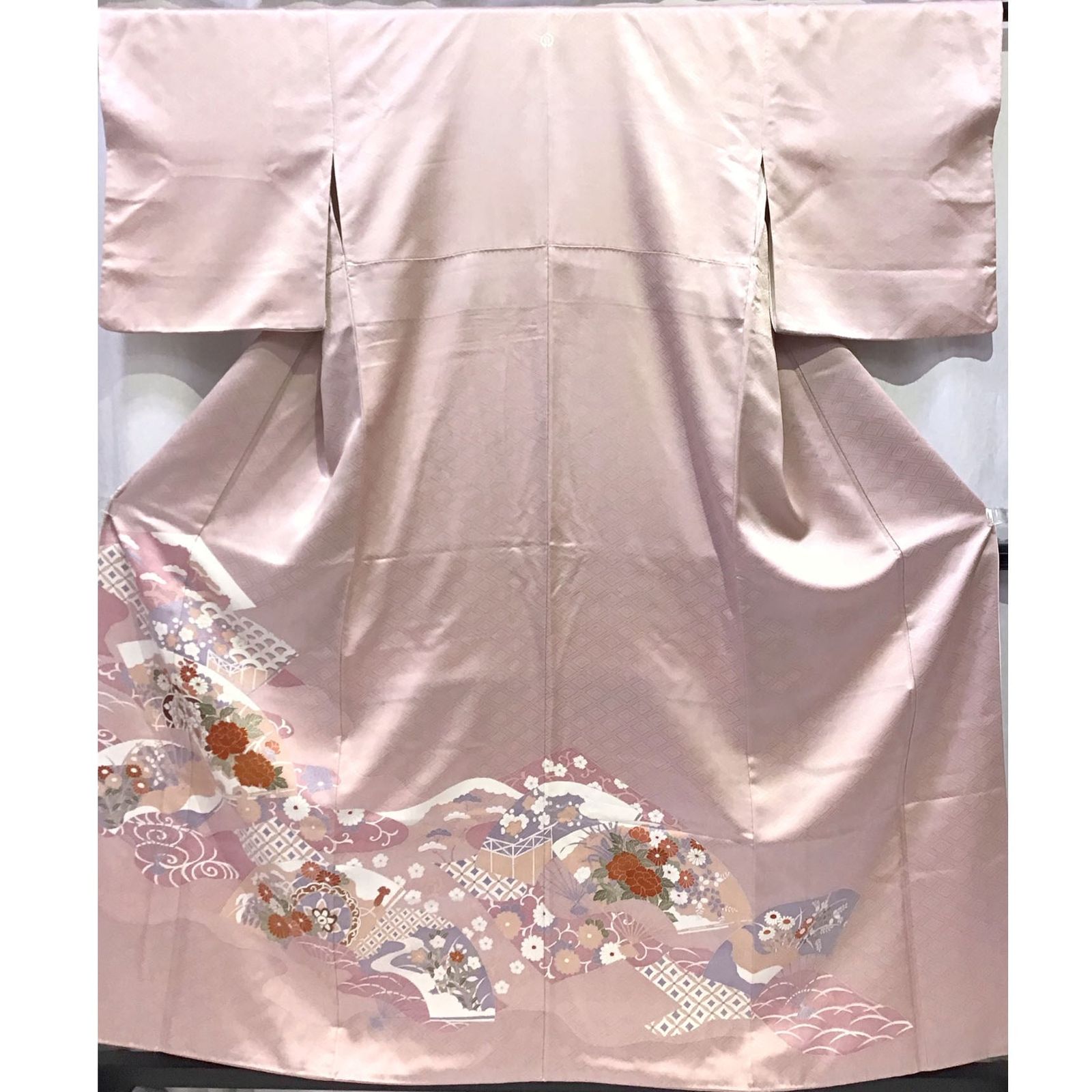 着物 色留袖 一つ紋 扇 花 ピンク系地 No 200701 1779 梱包サイズ80