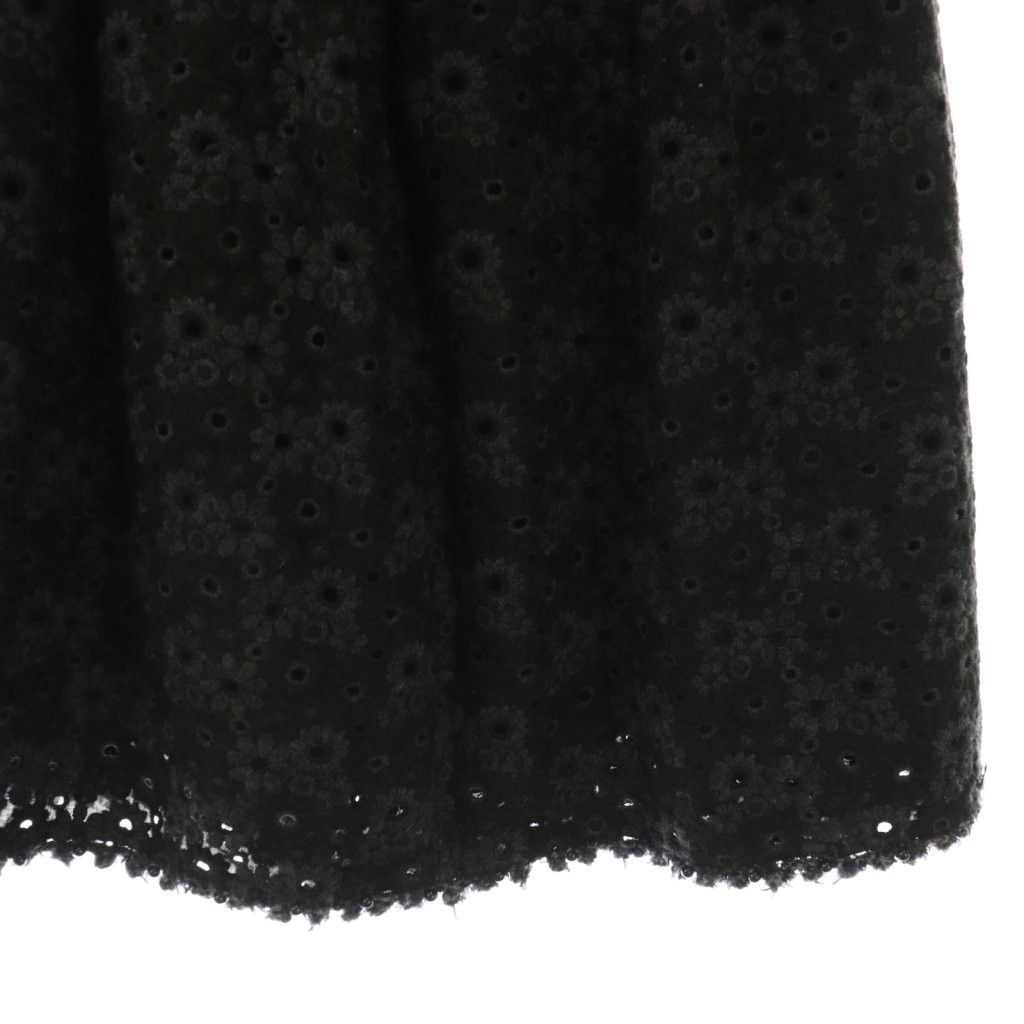 ルネ Rene フラワー刺繍 タックスカート 膝丈 フレア ウール混 34 黒