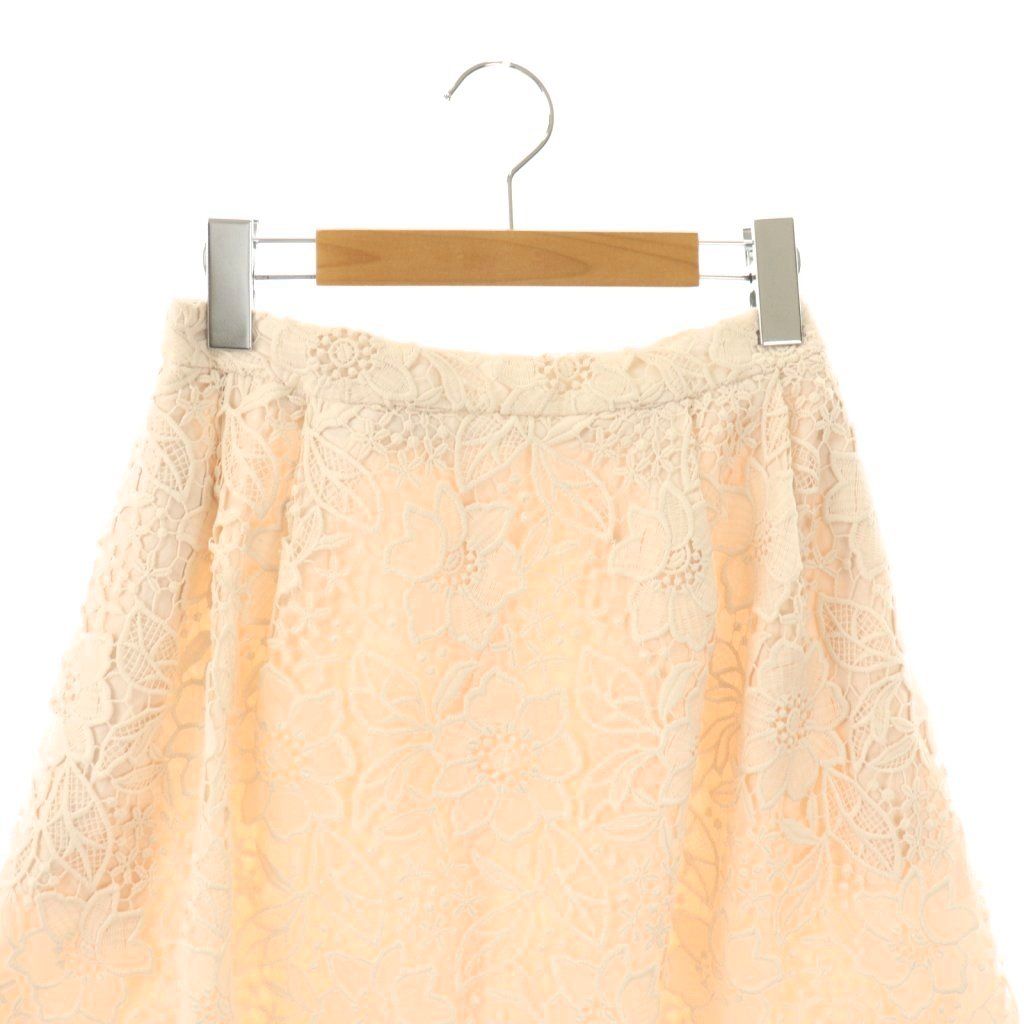 トッカ TOCCA フラワーレース タックスカート 膝丈 フレア 2 ピンク