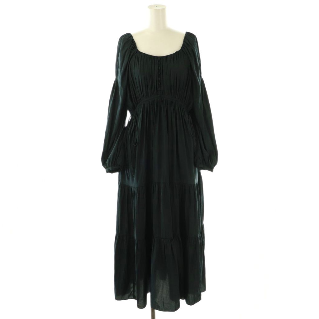 ハーリップトゥ Herlipto Side Bow Satin Long Dressワンピース 長袖 ロング S 深緑 |NR OS