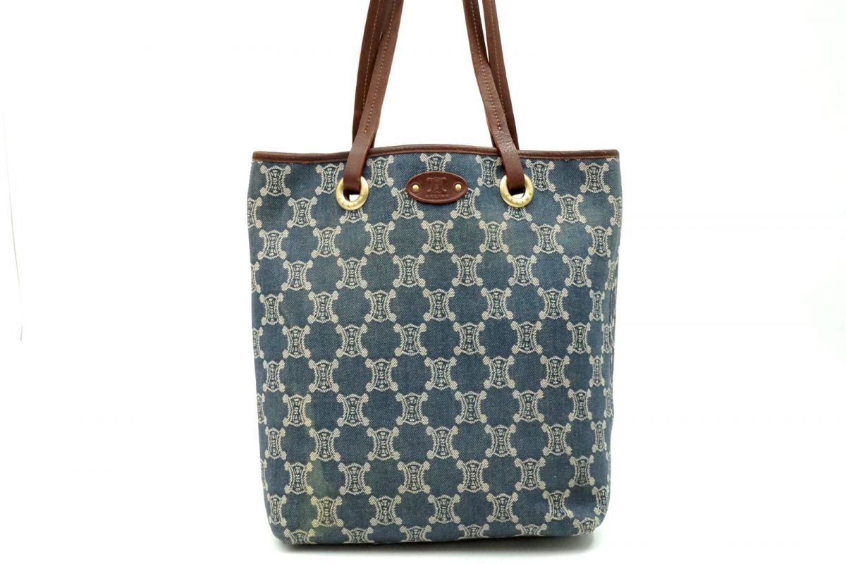 セリーヌ パリマカダム ショルダー バッグ トート トリオンフロゴ バケツ型 デニム キャンバス 青 ブルー CELINE 4781 h