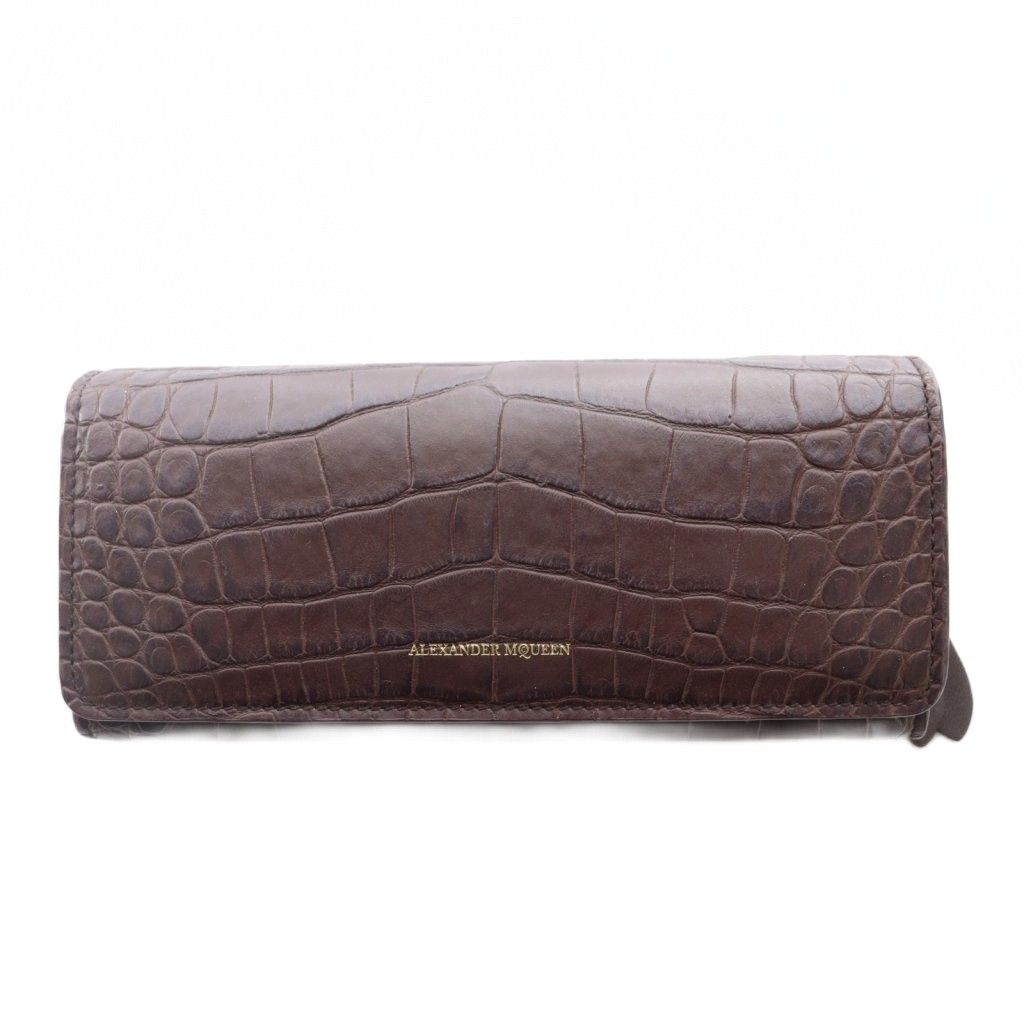 アレキサンダーマックイーン ALEXANDER MCQUEEN 長財布 クロコ型押し レザー パープルブラウン SS OS