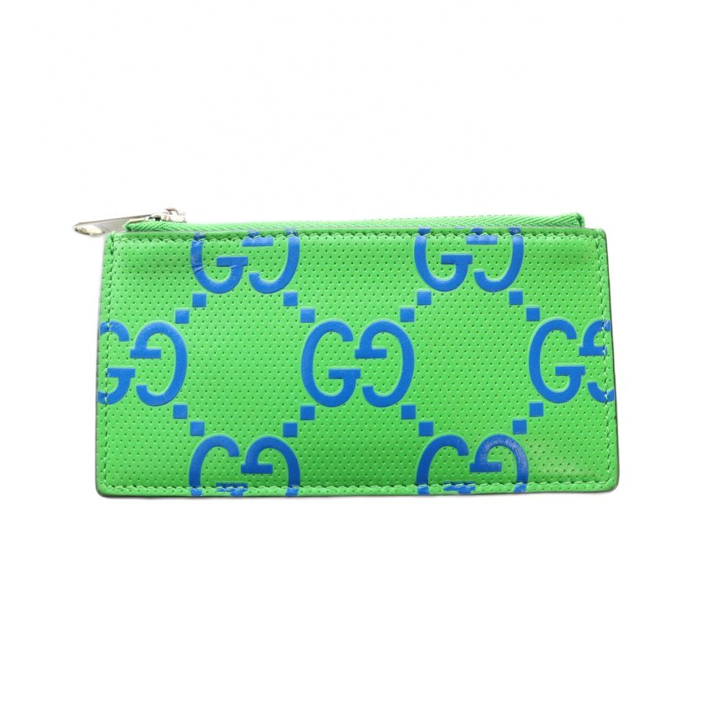 グッチ GUCCI GGエンボス ジップ カードケース レザー 緑 グリーン 青 ブルー 725550 SS OS
