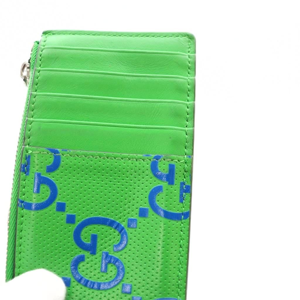  グッチ GUCCI GGエンボス ジップ カードケース レザー 緑 グリーン 青 ブルー 725550 SS OS 名刺入れ 小物