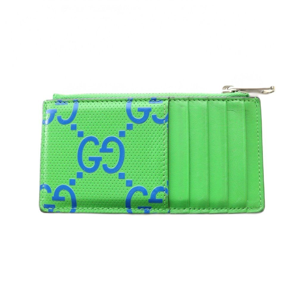 グッチ GUCCI GGエンボス ジップ カードケース レザー 緑 グリーン 青 ブルー 725550 SS OS